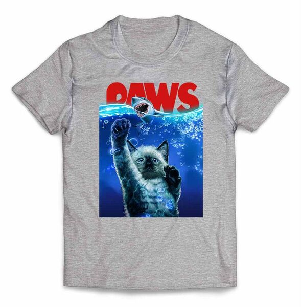 【猫 ねこ 肉球 海 PAWS サメ】半袖 Tシャツ メンズ レディース キッズ プリント