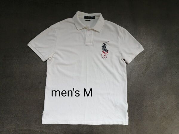 POLO RALPH LAUREN ポロラルフローレン 半袖ポロシャツ メンズM 白 星条旗ポニー