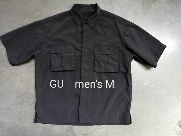 GU ジーユー ナイロンオーバーサイズシャツ 五分袖 メンズM 黒
