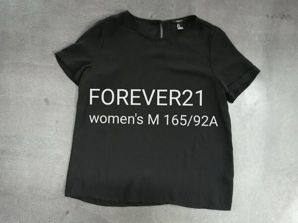 FOREVER21 フォエバー21 シフォンブラウス 半袖Tシャツ レディースM 黒 165/92A