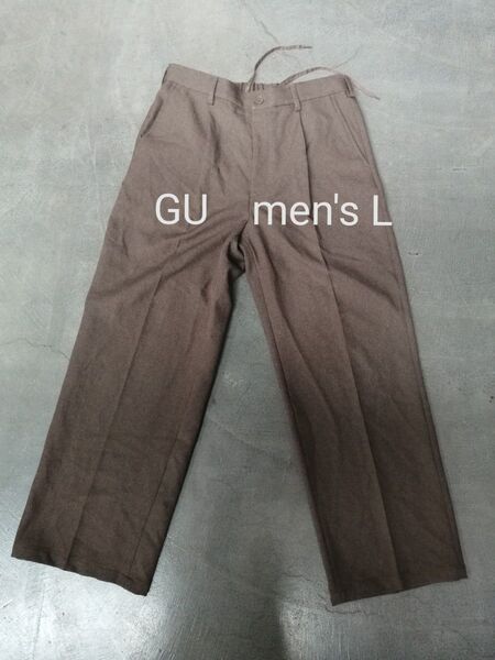 GU ジーユー バギースラックス メンズL 茶 ウエストゴム ワイドパンツ