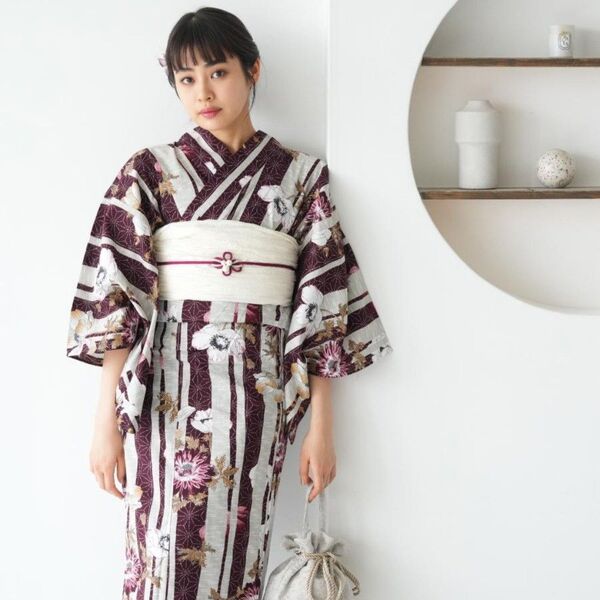 新品 utatane 未使用 浴衣 単品 レディース ウタタネ 高級変わり織 えんじ 麻の葉 アネモネ フリーサイズ レトロ
