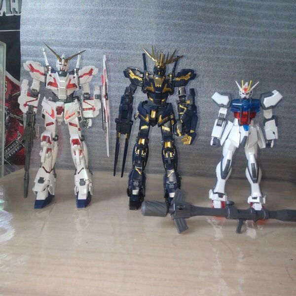 hg ユニコーン エアブラシ全塗装 hg バンシィ 1部塗装 EG ストライクガンダム (一番くじD賞)素組 3体セット
