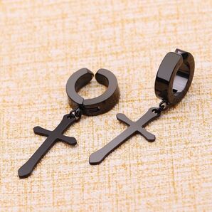 クロス イヤリング ステンレスピアス サージカルステンレス ブラック