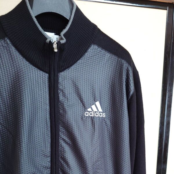 adidas ハーフジップジャケット メンズ ブラック×カーボン調 アディダスゴルフ