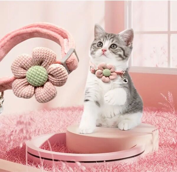 【新品】首輪 鈴付きペットカラー 小型犬 猫 ネックレス 花チャーム やわらかい かわいい 鈴