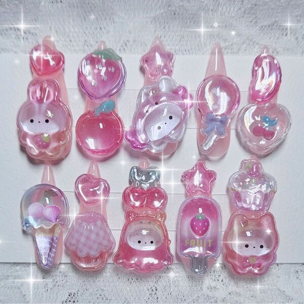 107 現品 ネイルチップ ピンク 量産型 地雷系 ゆめかわ 魔法少女 平成女児 ゴテゴテ ロリータ ボンボンドロップシール