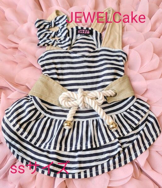 JEWELCake、ネイビーストライプ、ロープで結びマリンテイスト三段フリルワンピースSSサイズ