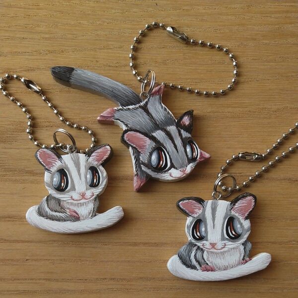 フクロモモンガ No5・小さいキーホルダー3個セット バッグチャーム ハンドメイド雑貨 飾り アクセサリー