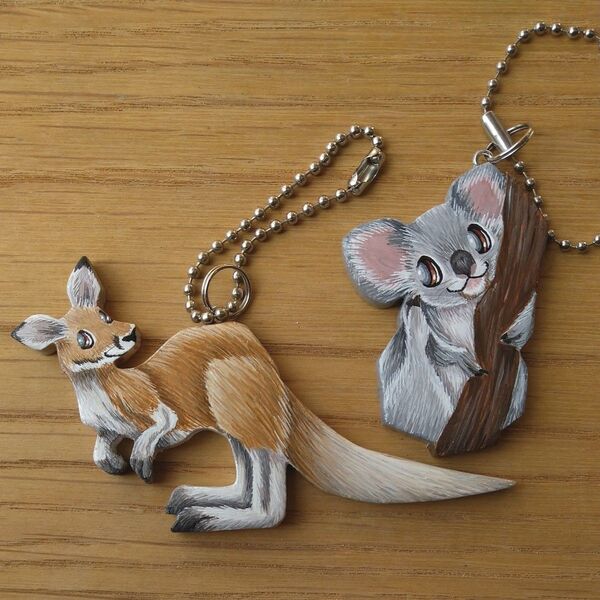 動物No3・小さいキーホルダー2個セット カンガルー&コアラ バッグチャーム ハンドメイド 雑貨 アクセサリー