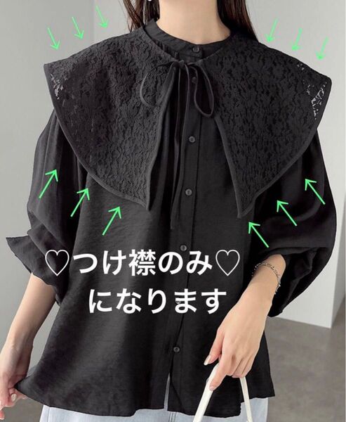 andme レース付け襟2wayシャツブラウスの付け襟のみ 黒 レース