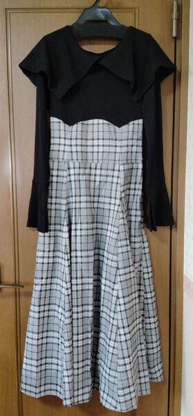 dazzlin ビッグカラーチェックコルセットワンピース ブラック M