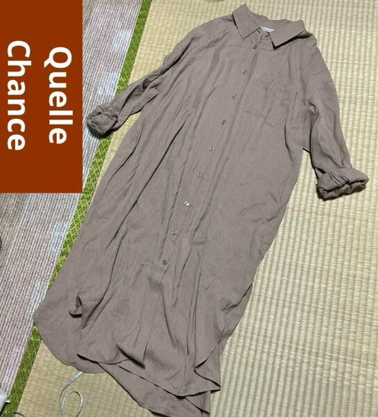 Quelle Chance ケルシャンス ロング シャツワンピース シンプル 無地 ベージュ 長袖 薄手 春夏 ワンピース LL