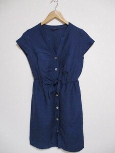 * SHIPS Ships *linen. summer One-piece Lady's navy blue (0430) made in Japan 