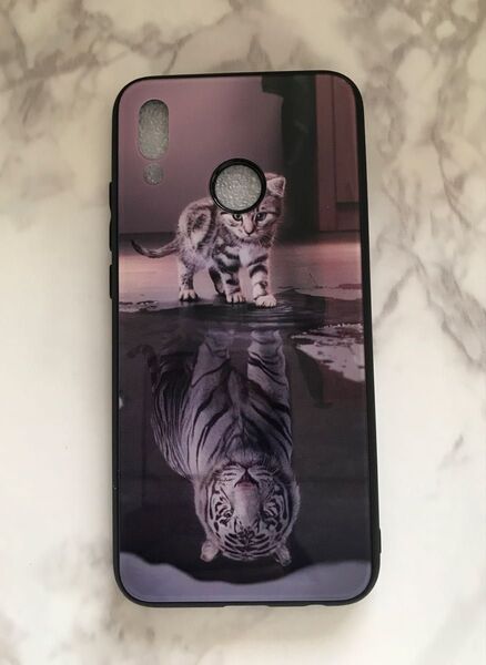 可愛いねこちゃん♪背面9Hガラスケース HUAWEI P20Lite 虎猫