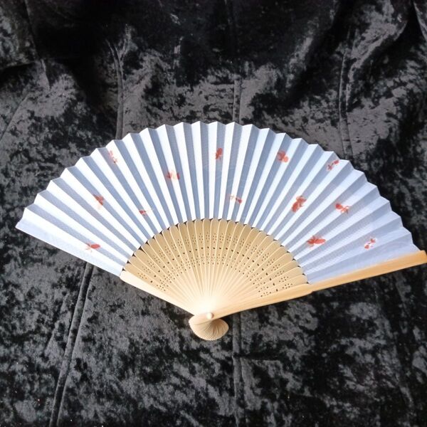 遊水金魚 扇子【送料込】金魚模様の青色舞扇子 handfan sensu