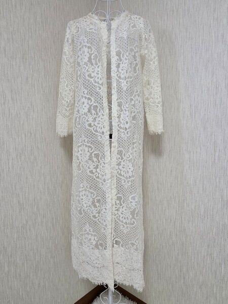 UNRELISH レース 刺繍 ロング ワンピース カーディガン 白 Mサイズ