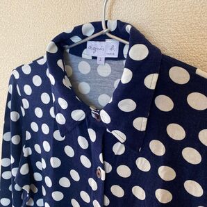 個人保管品 アニエスベー ドット柄シャツ ネイビー サイズ2(M相当)水玉柄