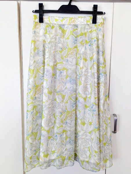 美品★AMACAアマカ花柄楊柳シフォンスカートM ボタニカル