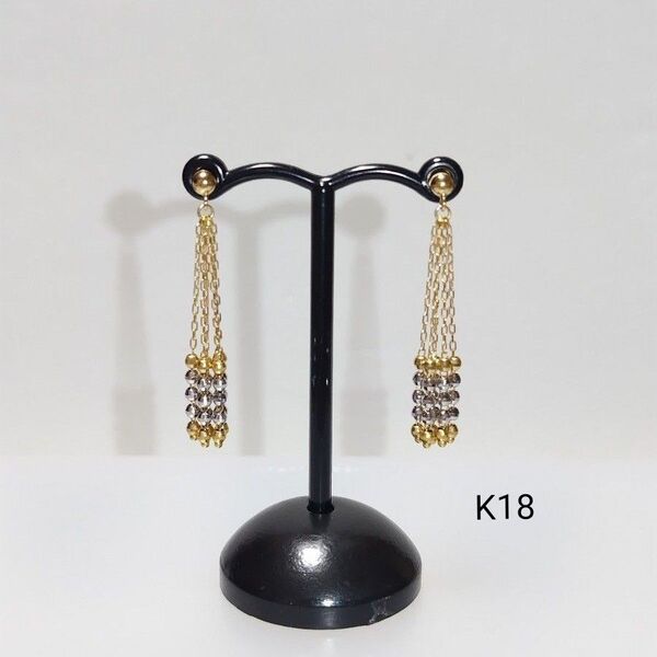 K18 2カラー ツーカラー ミラーボール ロング ピアス