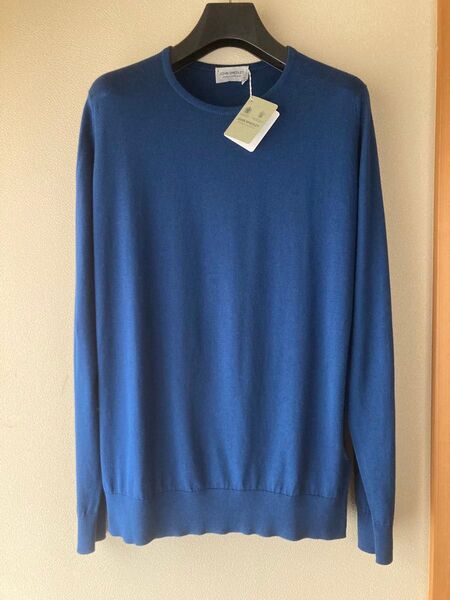新品 ジョンスメドレー コットン HATFIELD 30Gクルーネックニット INDIGO インディゴ M