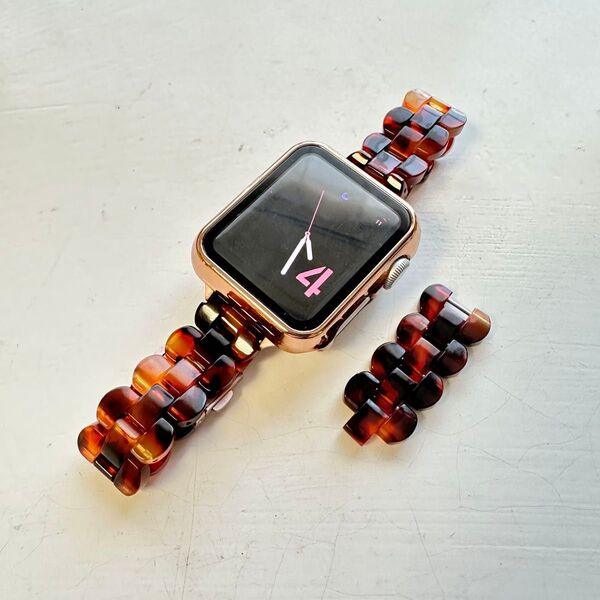 アップルウォッチ べっ甲風 ベルト バンド ブレスレット風 細め スリム Apple Watch 38mm 40mm 41mm
