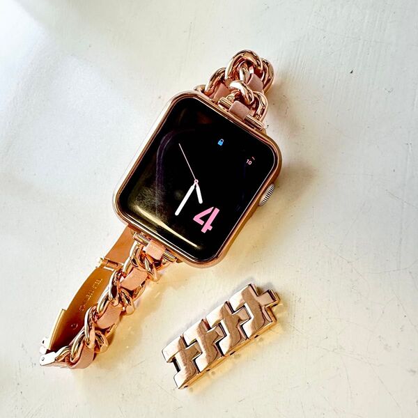 Apple Watch ピンクゴールド バンド ブレスレット チェーン レザー アップルウォッチ 38mm 40mm 41mm
