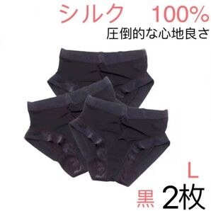 シルク絹100% 速乾 ショーツ シンプル 下着 インナー パンティ L黒2枚