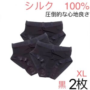 シルク絹100% 速乾 ショーツ シンプル 下着 インナー パンティ XL黒2枚