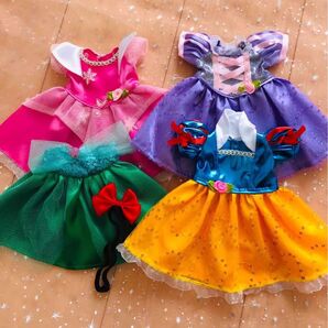 ソランちゃん服 メルちゃん服 お友達共通サイズ プリンセスドレス4着セット 白雪リボン付き