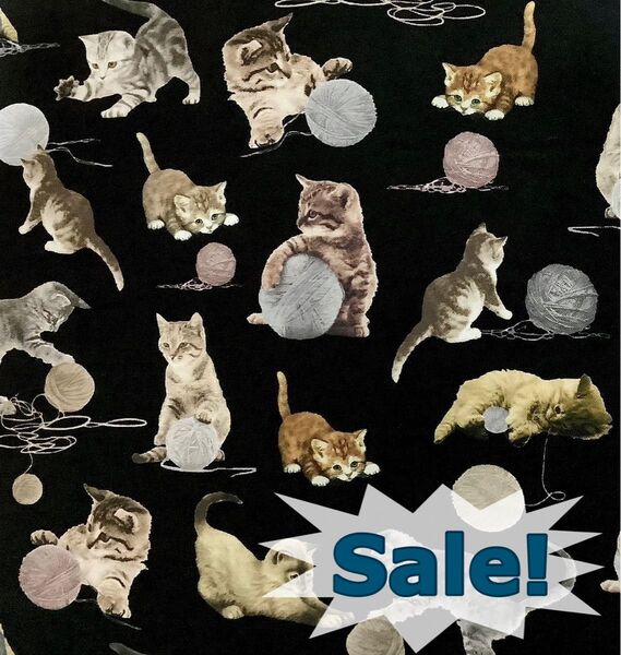 【10%OFF】USAコットン タイムレストレジャーズ Playing Cats ブラック 45cm