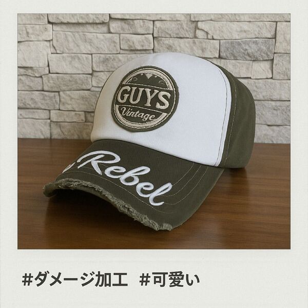 キャップ 刺繍 帽子 ヴィンテージ風 グリーン アウトドア CAP
