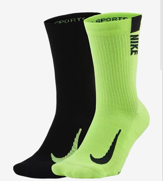 Nike ランニング クルー ソックス ブラック ボルト 27 29 マラソン 靴下 黒 蛍光 イエロー