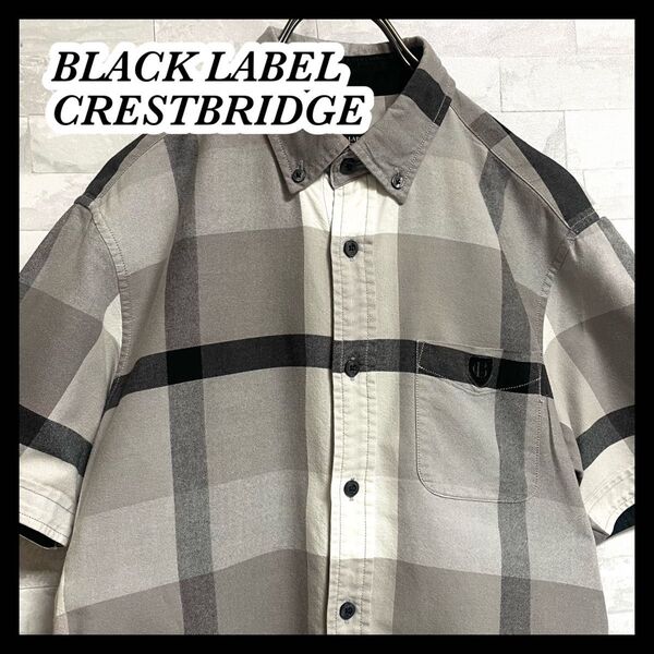【BLACK LABEL CRESTBRIDGE】ブラックレーベルクラフトブリッジ チェックシャツ 半袖 メンズ グレー Mサイズ