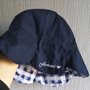 Armani Junior リバーシブル帽子 ネイビー チェック
