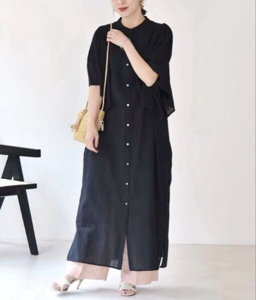 【美品】SHIPS quaranciel ワンピース 黒 ロング シャツワンピース
