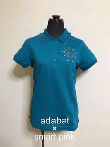 【美品】 adabat smartpink アダバッド スマートピンク コラボ ドライポロシャツ ゴルフ ウェア サイズ38 半袖 レディース ワールド日本製