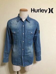 Hurley Harley рубашка в ковбойском стиле tops размер S длинный рукав индиго голубой 