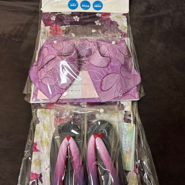 浴衣 下駄 帯 3点セット パープル 花柄 新品