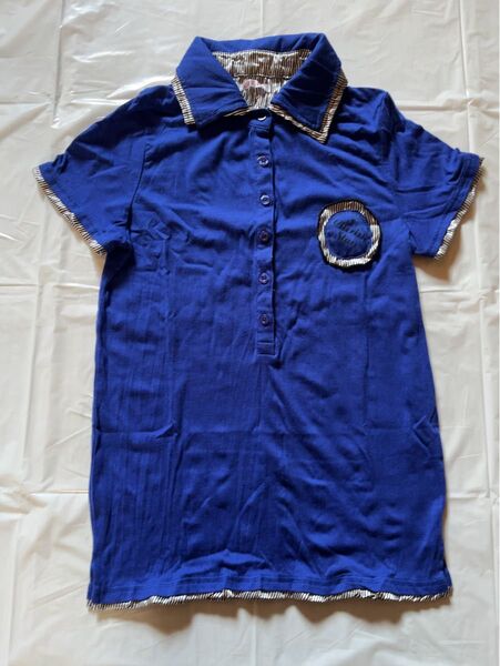 送料込み 二枚襟 シャツ プルオーバー Tシャツ 開襟 ロゴ L 半袖 ダークブルー