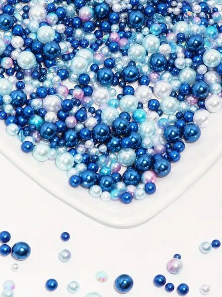 約1~10mm 穴なしパール カラフルMIX 青系 デコパーツ 20g