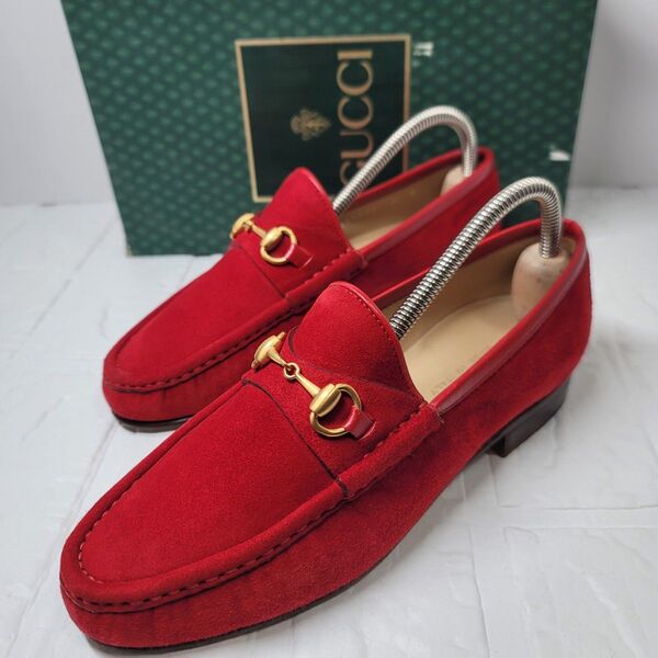 【極美品 箱付】GUCCI ホースビットローファー 22-22.5cm レッド