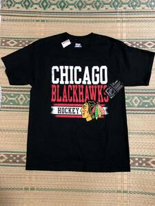 Hanes BEEFY-T Tシャツ 新品未使用 M(38-40) エルサルバドル製 黒 ブラック 半袖 丸首 NHL CHICAGO 人気 アメカジ カジュアル 