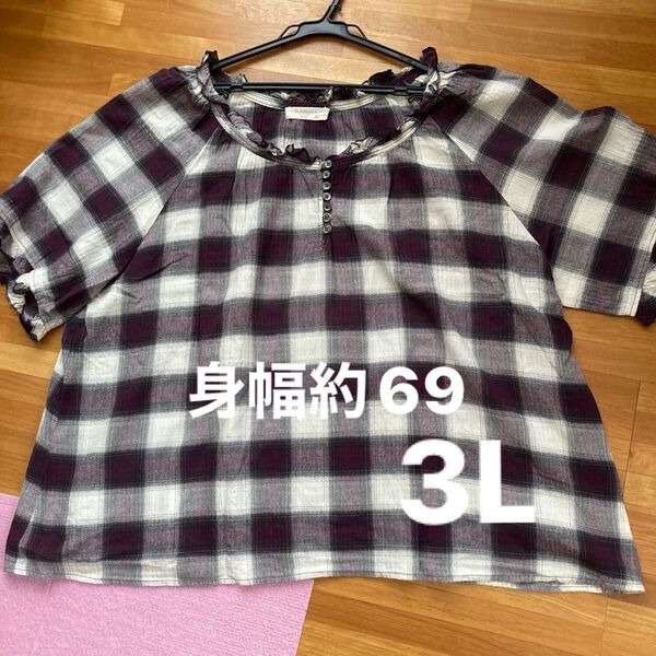 トップス カットソー 大きいサイズ 半袖 ブラウス チュニック チェック柄
