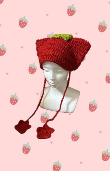 苺 いちご ニット帽 ハンドメイド 編み物