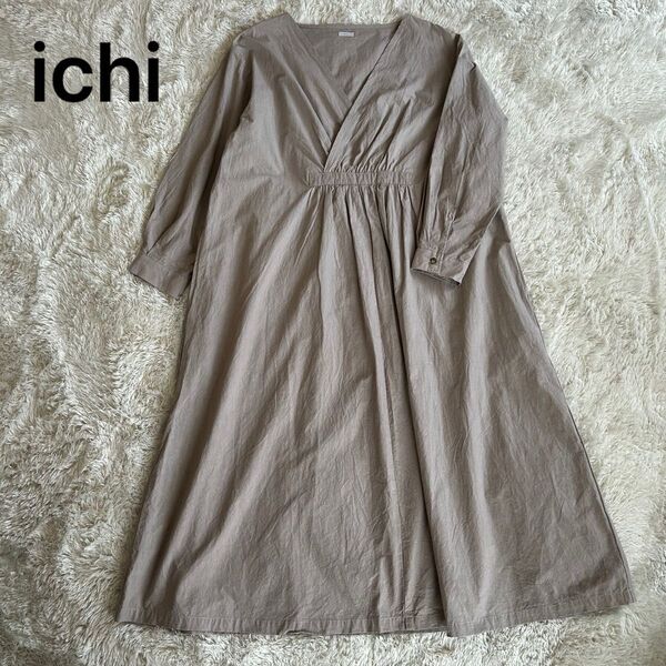 ichi ゆったりコットン カシュクール ロングワンピース