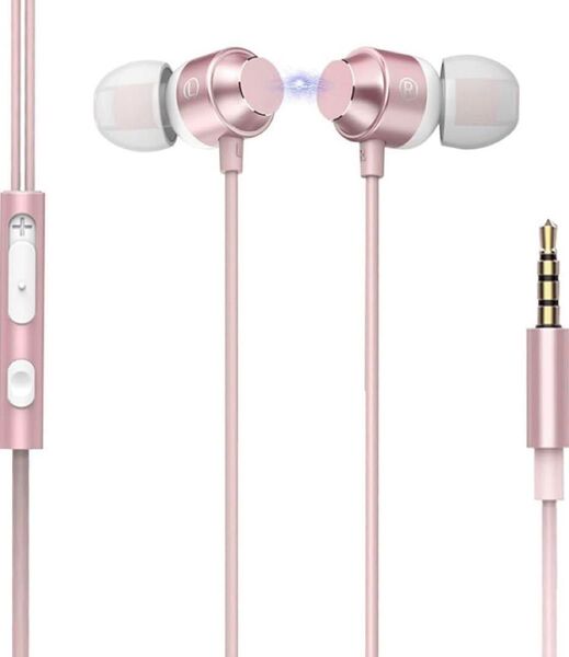 イヤホン 有線 マイク付き HIFI音質 3.5mmジャック カナル型 ピンク