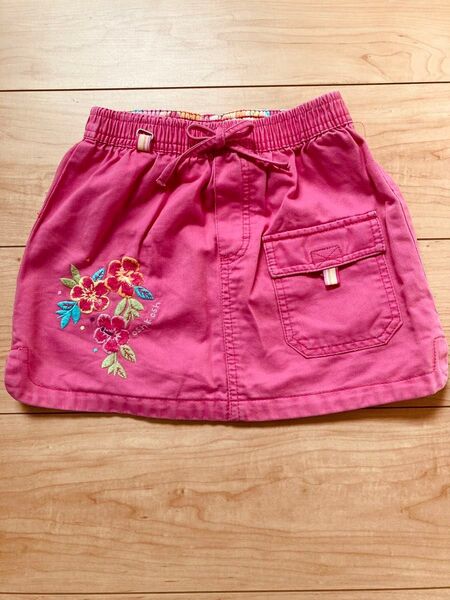 100サイズ OSH KOSH ミニスカート ピンク 花柄 刺繍 デニム ガールズ 女の子 オシュコシュ アメリカ ボブソン 岡山