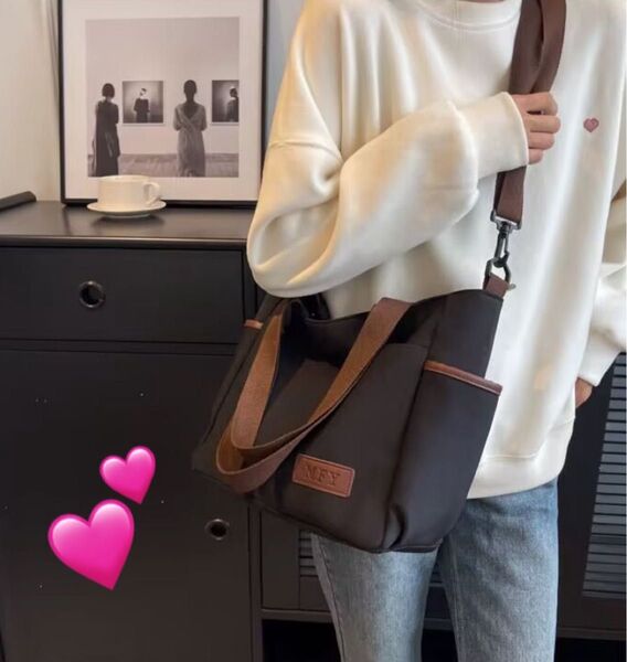 大容量 キャンパスBAG トート ショルダー ブラック ホワイト ベージュ 手提げ 2WAYバッグ