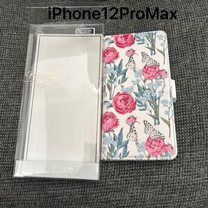 iPhone12ProMax 手帳型 花柄 PUレザー レッド
